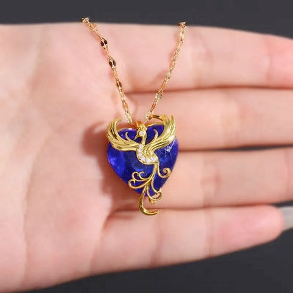 18K Gold Plated Elegant Blue Gemstone Phoenix Necklace With Cubic Zirconia Accents