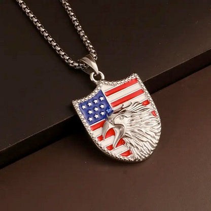 Men's Patriotic Stainless Steel American Flag & Eagle Pendant