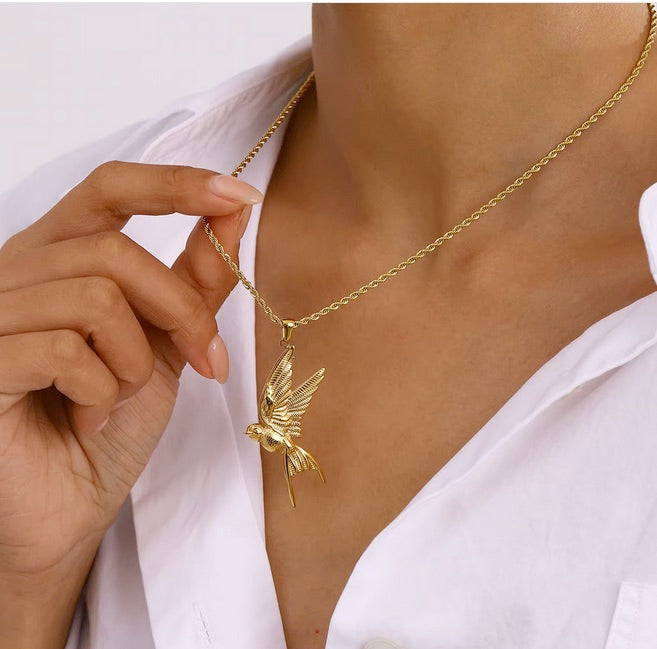 18K Gold Plated Stainless Steel Peace  And Holy Spirit Dove Necklace