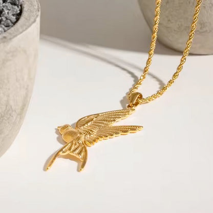 18K Gold Plated Stainless Steel Peace  And Holy Spirit Dove Necklace