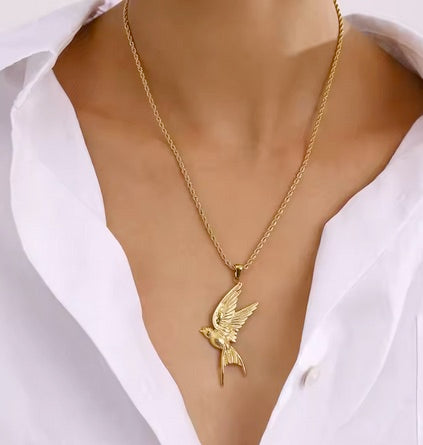 18K Gold Plated Stainless Steel Peace  And Holy Spirit Dove Necklace