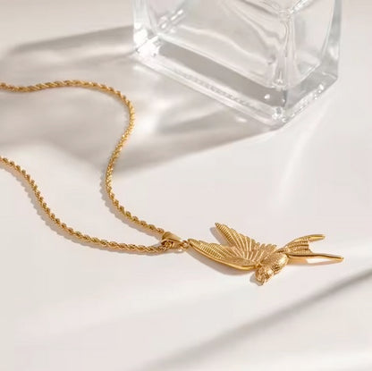 18K Gold Plated Stainless Steel Peace  And Holy Spirit Dove Necklace