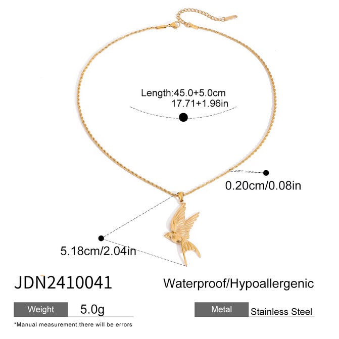 18K Gold Plated Stainless Steel Peace  And Holy Spirit Dove Necklace