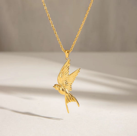 18K Gold Plated Stainless Steel Peace  And Holy Spirit Dove Necklace