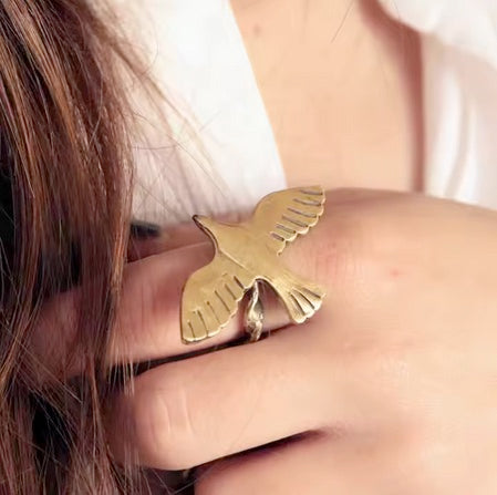 18K Gold Plated Non-Tranish Stainless steel  Peace And Holy Spirit Ring- Self Adjusting