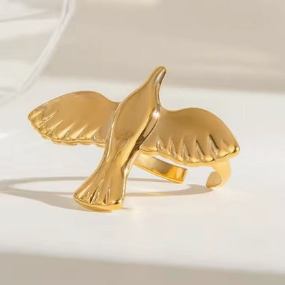 18K Gold Plated Non-Tranish Stainless steel  Peace And Holy Spirit Ring- Self Adjusting