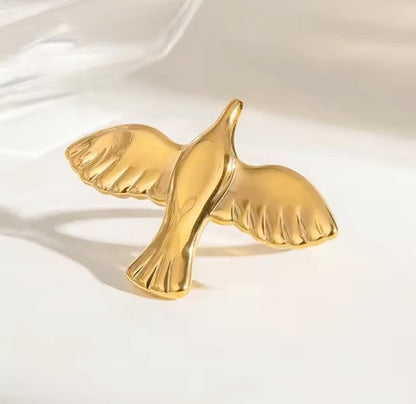 18K Gold Plated Non-Tranish Stainless steel  Peace And Holy Spirit Ring- Self Adjusting