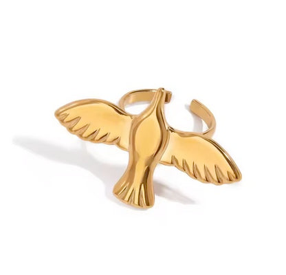 18K Gold Plated Non-Tranish Stainless steel  Peace And Holy Spirit Ring- Self Adjusting