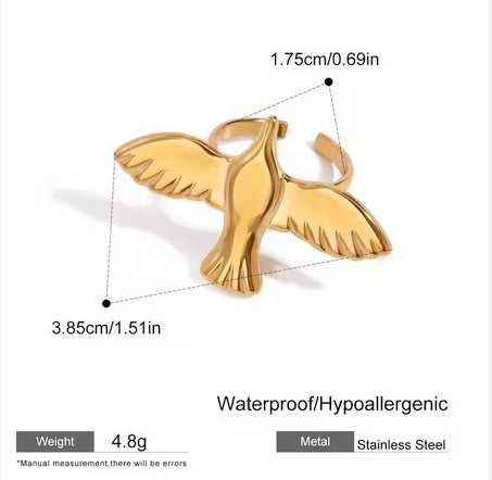 18K Gold Plated Non-Tranish Stainless steel  Peace And Holy Spirit Ring- Self Adjusting