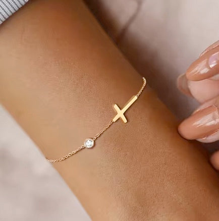 18k Gold Plated Cross Cubic Zircon Zirconia Bracelet