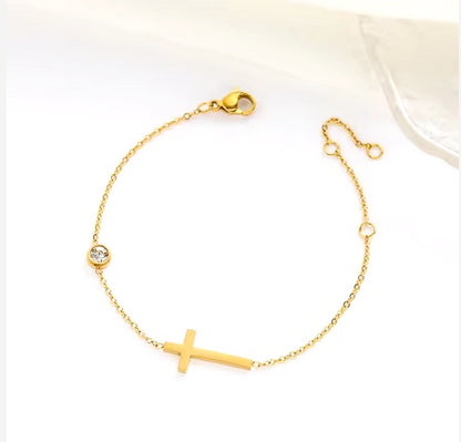 18k Gold Plated Cross Cubic Zircon Zirconia Bracelet