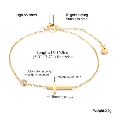 18k Gold Plated Cross Cubic Zircon Zirconia Bracelet