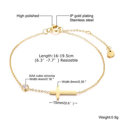18k Gold Plated Cross Cubic Zircon Zirconia Bracelet