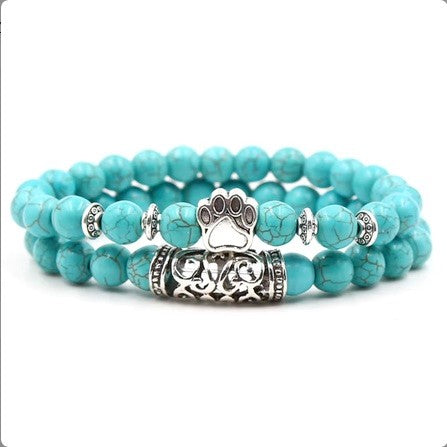 Double Turquoise 8mm Beaded Dog Paw Bracelet