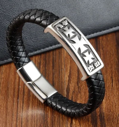 Knight Templar Handmade Cross Leather Bracelet
