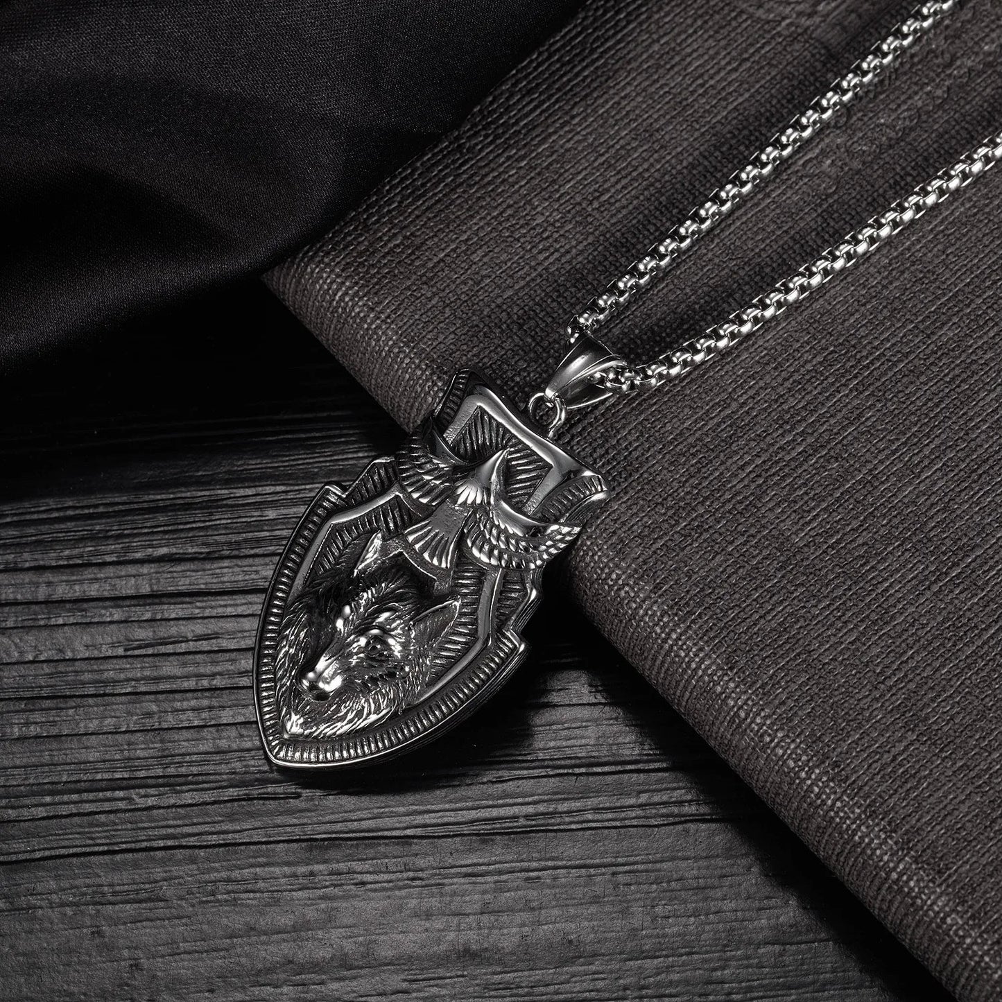 Wolf Head And Eagle Necklace