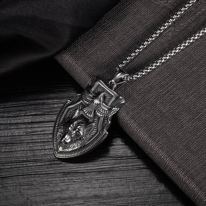 Wolf Head And Eagle Necklace