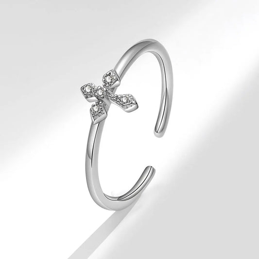 Cubic Zirconia Simple Classy Cross Ring - self adjusting adjusting