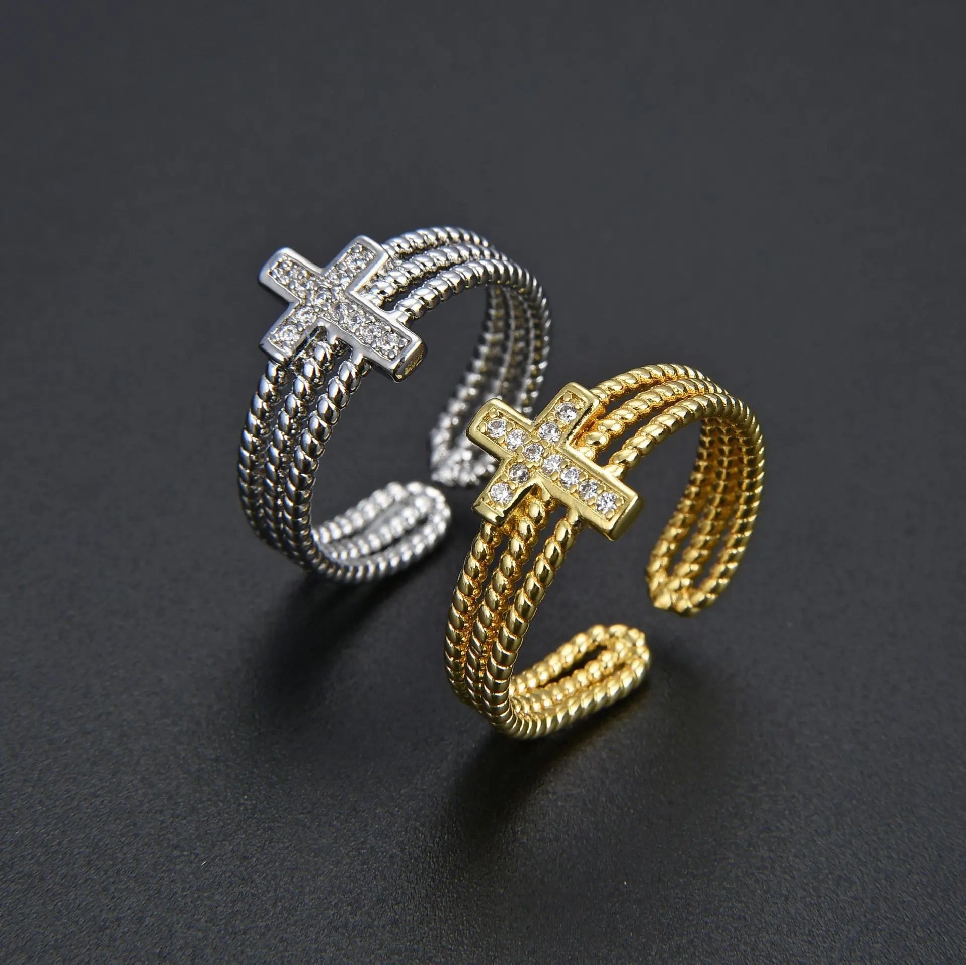 Multi-Layer Diamond Zircon Cross Lady’s Ring