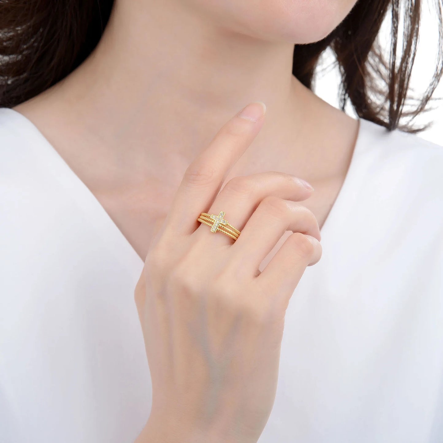 Multi-Layer Diamond Zircon Cross Lady’s Ring