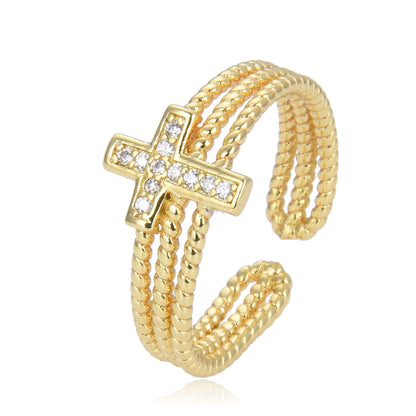 Multi-Layer Diamond Zircon Cross Lady’s Ring
