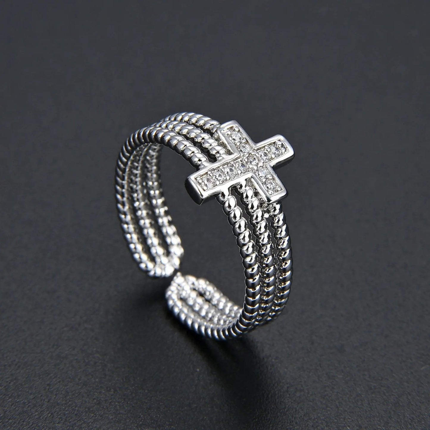 Multi-Layer Diamond Zircon Cross Lady’s Ring