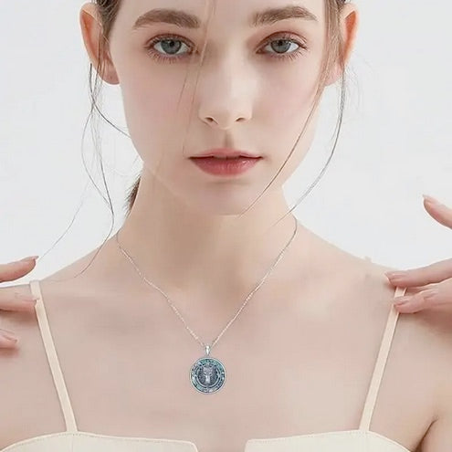 Wolf King Compass Pendant Necklace with Aurora Abalone Shell - Elegant Alloy