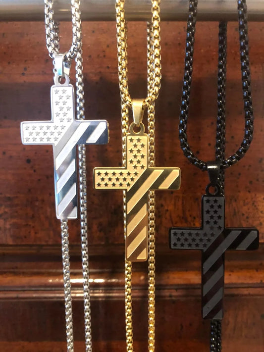 American Flag Cross Bible Verse Necklace - ON SALE NOW!