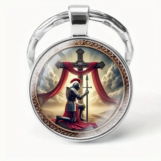 Bowing Knigh Templar And Cross Keychain