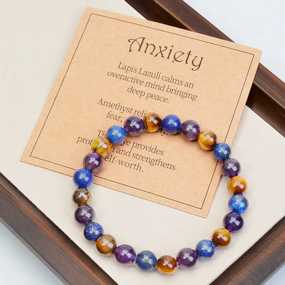 2-Piece Women's Jewelry Set, Amethyst, Tiger Eye And  Lapis Natural Stone Anxiety Relief Owl Necklace and Beaded Energy Stretch  Bracelet
