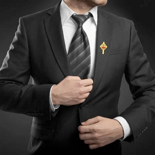 Elegant Large Cross Holy Spirit Symbol - Red Dove Pin