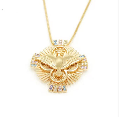 18K Plated Holy Spirit Dove Cross CZ Necklace