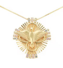 18K Plated Holy Spirit Dove Cross CZ Necklace