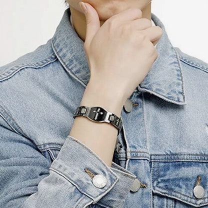 Black Stainless Steel Magnetic Cross Bracelet
