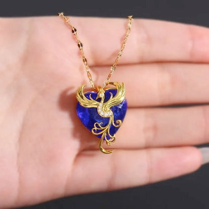 18K Gold Plated Elegant Blue Gemstone Phoenix Necklace  With Cubic Zirconia Accents