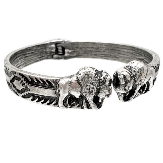 Buffalo Southwestern Tribal Western Hinged Bracelet