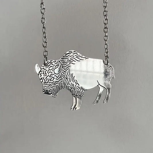 Copper Buffalo Pendant Necklace- Silver or Gold Color
