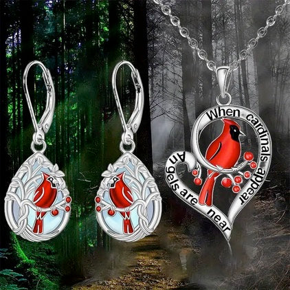 Cardinal Jewelry Set - Heart Necklace And Earrings