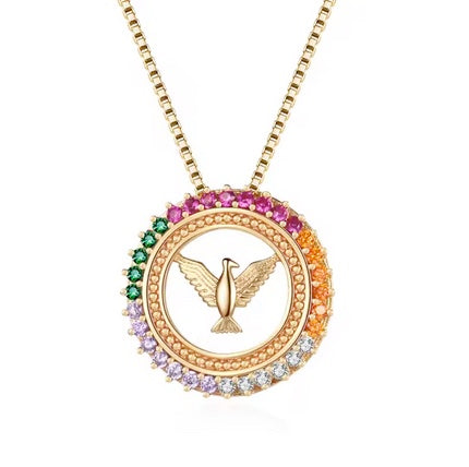18K Gold Plated Stainless Steel Cubic Zerconia Holy Spirit Dove Necklace