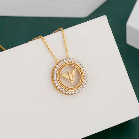 18K Gold Plated Stainless Steel Cubic Zerconia Holy Spirit Dove Necklace