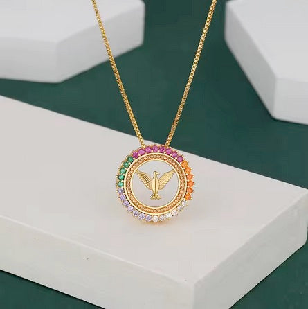 18K Gold Plated Stainless Steel Cubic Zerconia Holy Spirit Dove Necklace