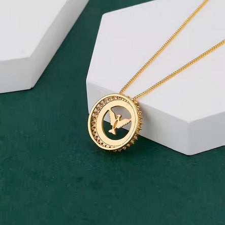 18K Gold Plated Stainless Steel Cubic Zerconia Holy Spirit Dove Necklace