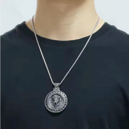 Tarnish Free Jewelry Hypoallergenic Stainless Steel Vintage Lion of Judah Circle Necklace