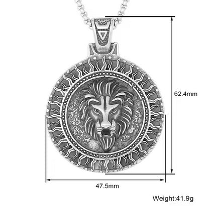 Tarnish Free Jewelry Hypoallergenic Stainless Steel Vintage Lion of Judah Circle Necklace