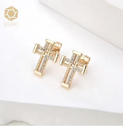 Classic Vintage Cubic Zerconia Cross Post Earrings