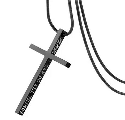 18K Gold Plated On Stainless Steel Thick Cross With Bible Verse On Side And Long Chain