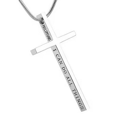 18K Gold Plated On Stainless Steel Thick Cross With Bible Verse On Side And Long Chain