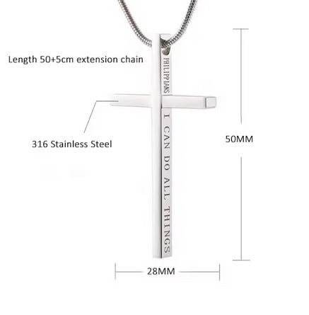 18K Gold Plated On Stainless Steel Thick Cross With Bible Verse On Side And Long Chain