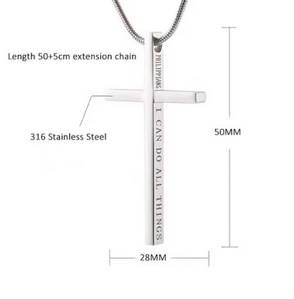 18K Gold Plated On Stainless Steel Thick Cross With Bible Verse On Side And Long Chain