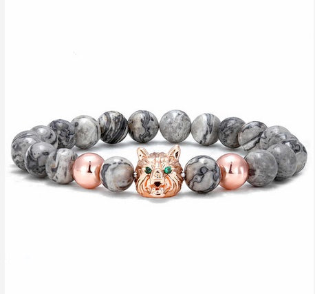 Copper Stone 8mm Wolf Bracelet - Two Colors